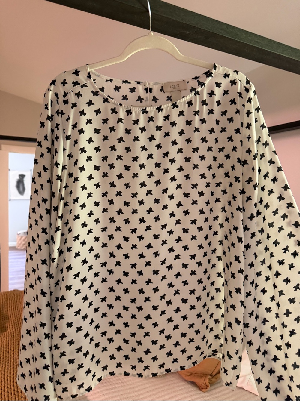 LOFT White Blouse with Black Bow Motif